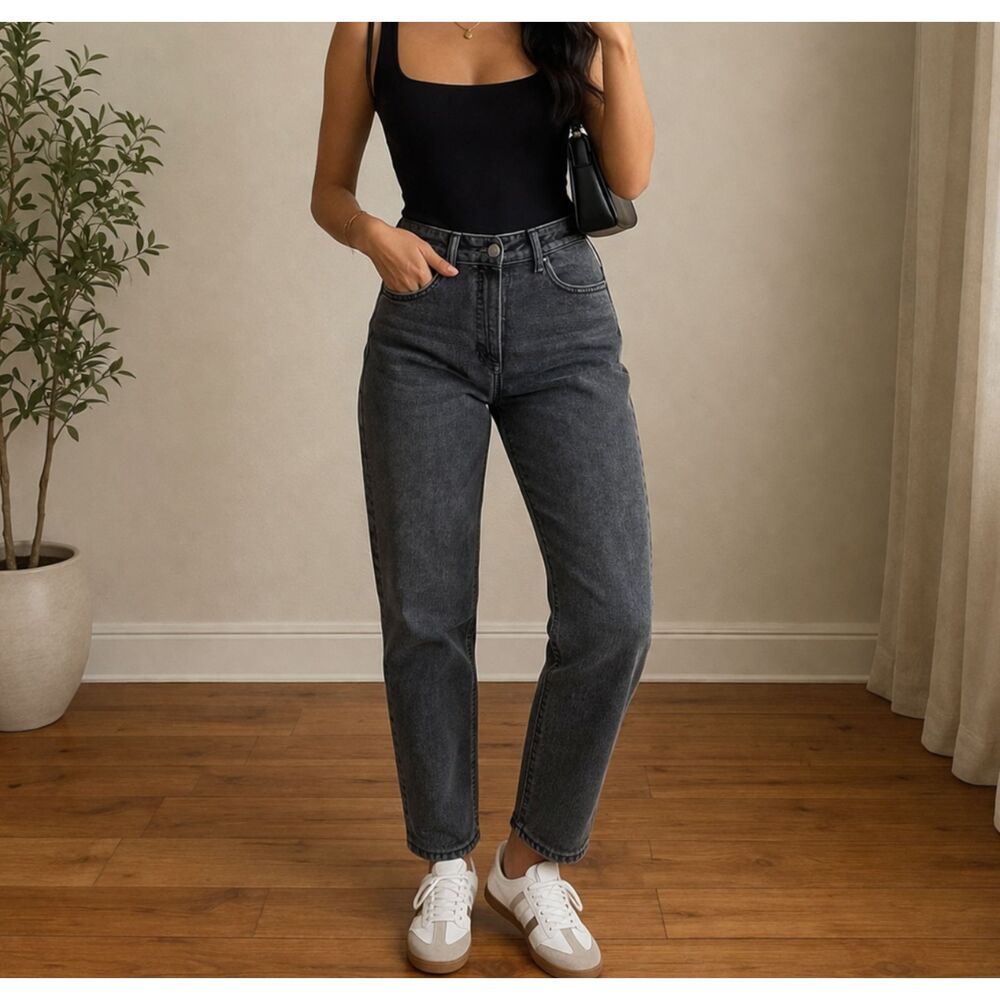 Women Abercrombie and Fitch The Mom High Rise Jeans Charcoal Gray Size 26/2